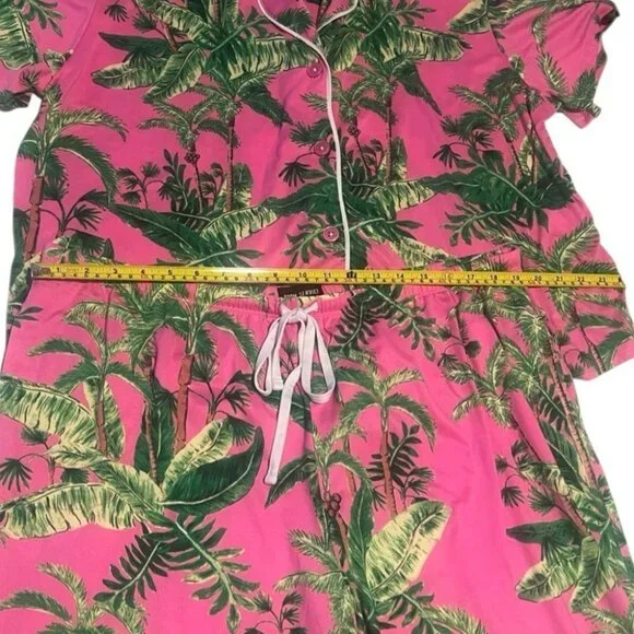 Room Service Pink & Green Palm Tree Print Pajama Set Size XXL - Picture 12 of 12